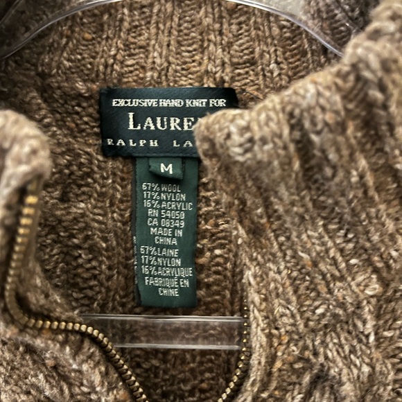 Lauren Ralph Lauren Hand Knit Brown Cable Knit 1/4 zip Sweater size Medium - Picture 8 of 13